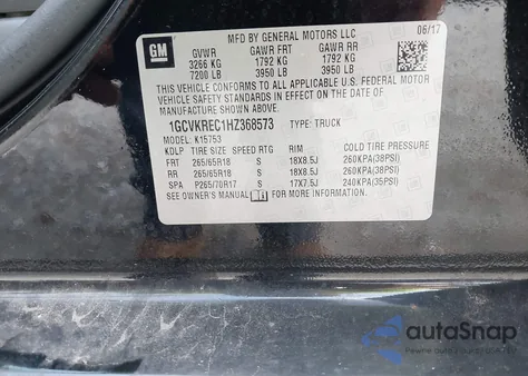 2017 Chevrolet Silverado 1500 2Lt z USA, uszkodzony, nr VIN 1GCVKREC1HZ368573